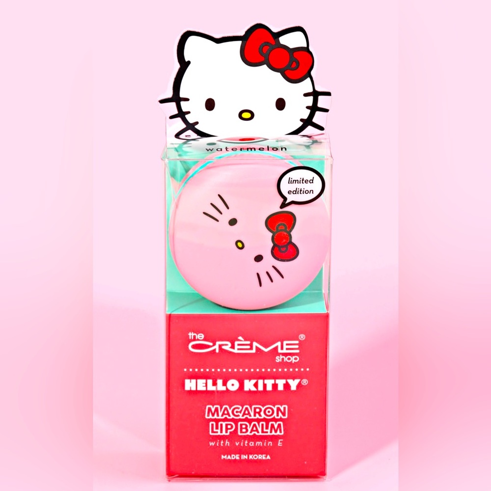 NWT NIB The Crème Shop Hello Kitty Watermelon Macaron Lip Balm Limited Edition